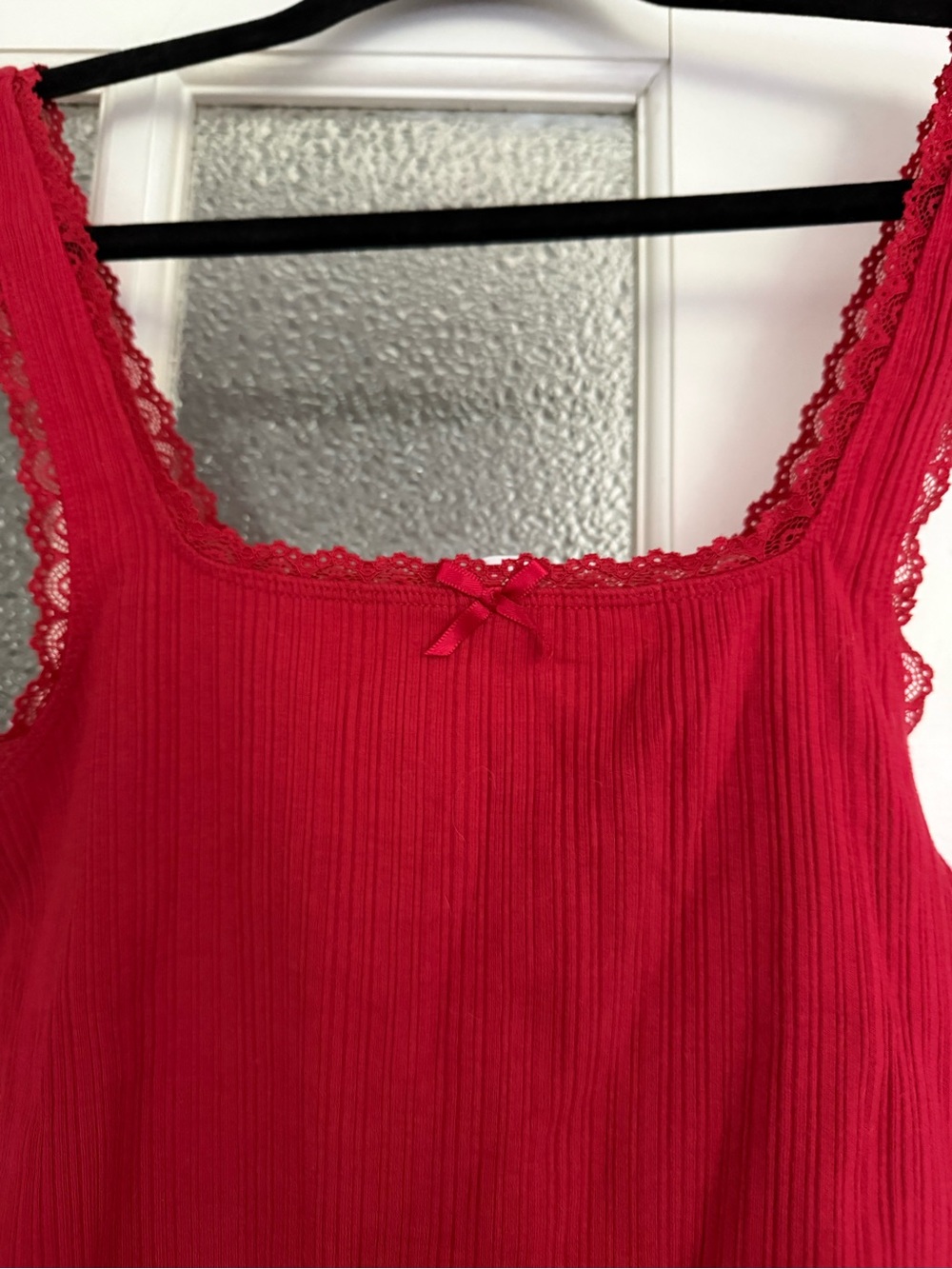 Bright Red Lace-Trim Ribbed Tank Top - Picture 4 of 6